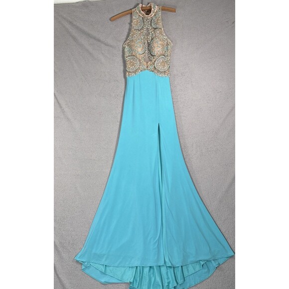 Sherri Hill Women’s Size 2 Dress Illusion Bodice Nude Mesh Tulle Beaded Gown - Picture 1 of 16